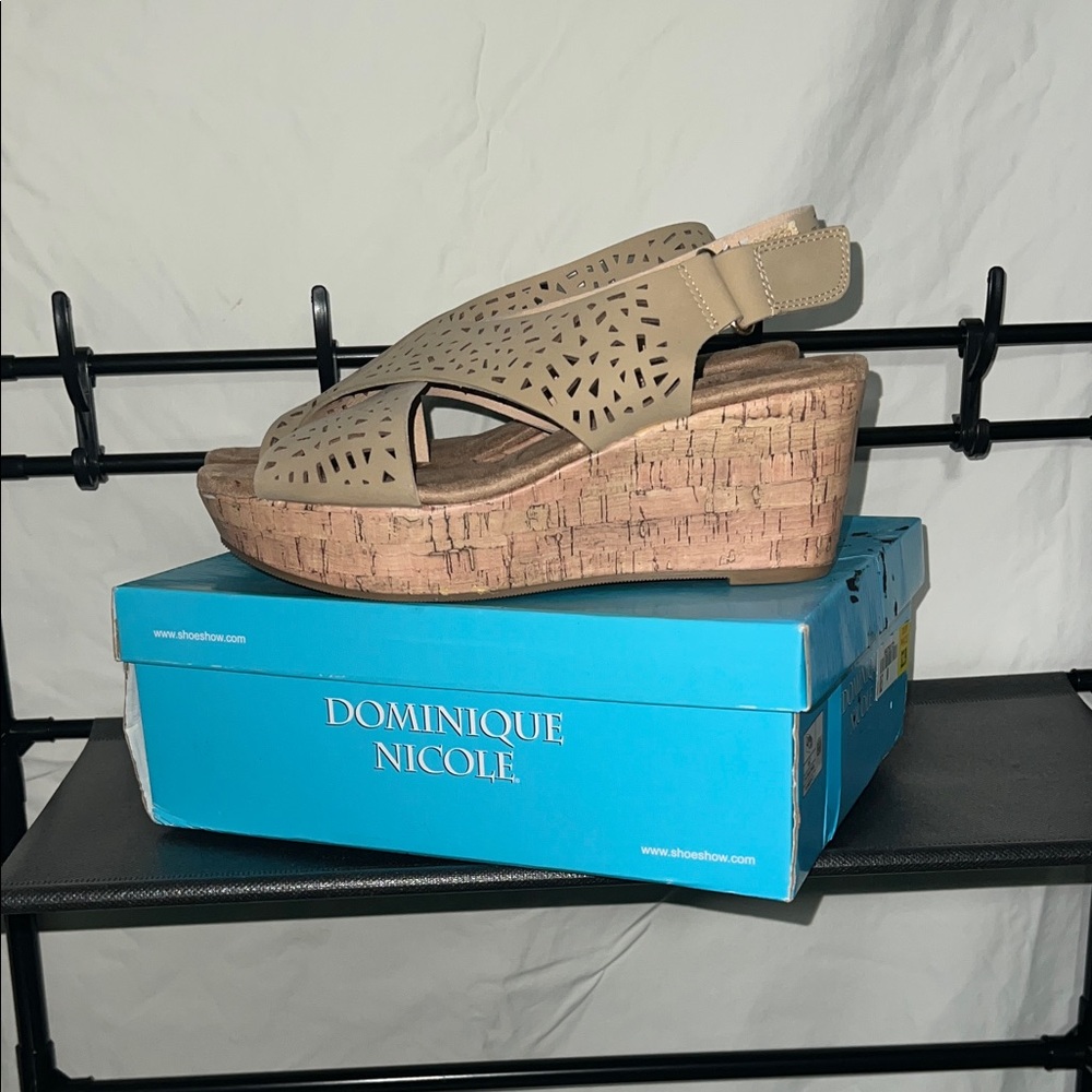 Dominique Tan Cut-Out Wedge Sandals